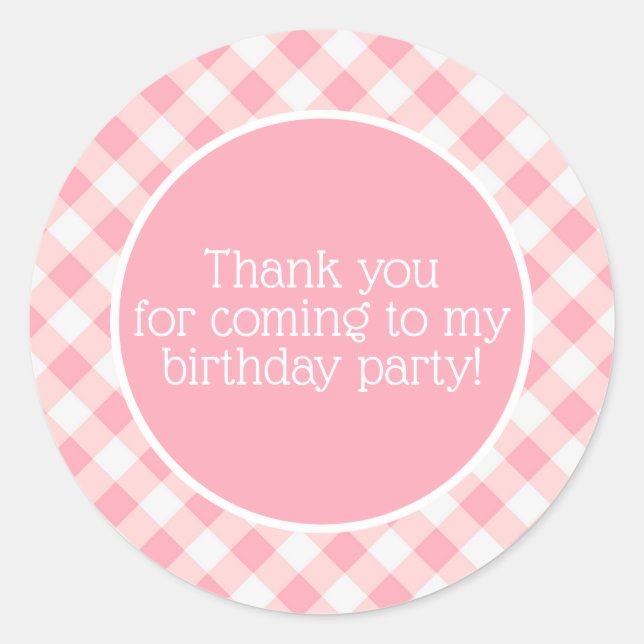 Niedlich Pink White Checked Gingham Birthday Viele Runder Aufkleber (Vorderseite)
