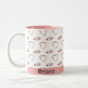 Niedlich Pink White Floral Herzmuster Geburtstag Zweifarbige Tasse