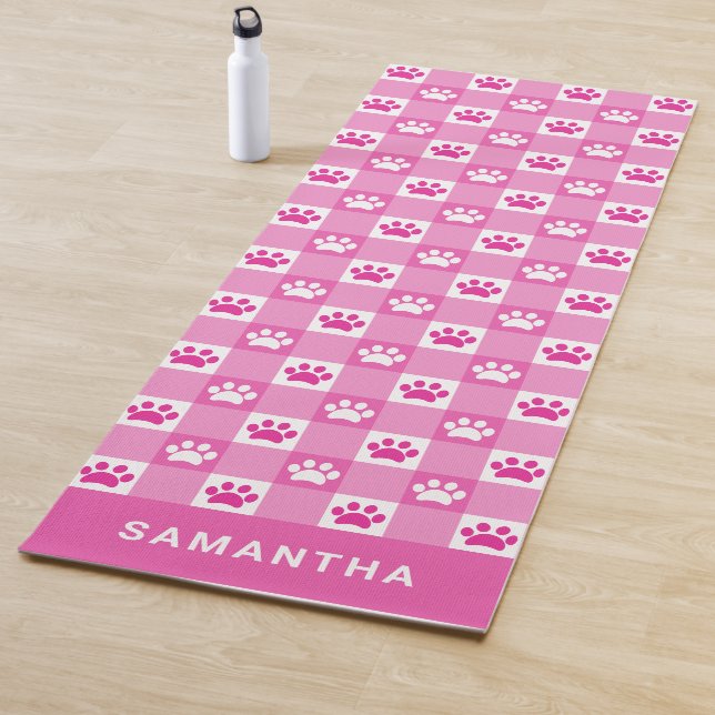 Niedlich Pink White Gingham Paw Prints Custom Yogamatte (Beispiel)