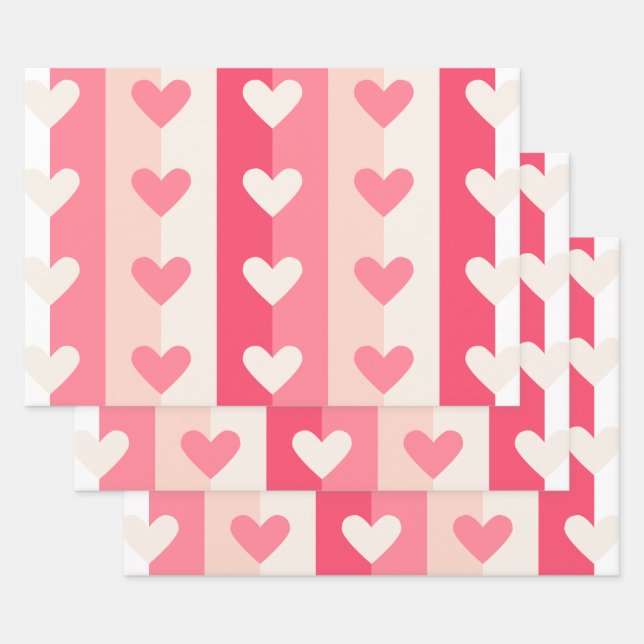 Niedlich Pink White Heart Muster Valentine Sweethe Geschenkpapier Set (Set)
