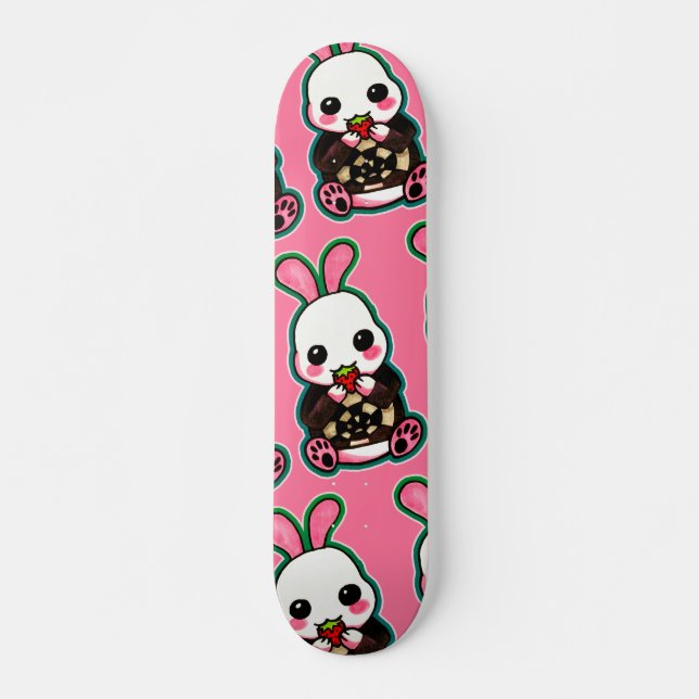 Niedlich Pink & White Oaster Bunny Rabbit Strawber Skateboard (Vorne)