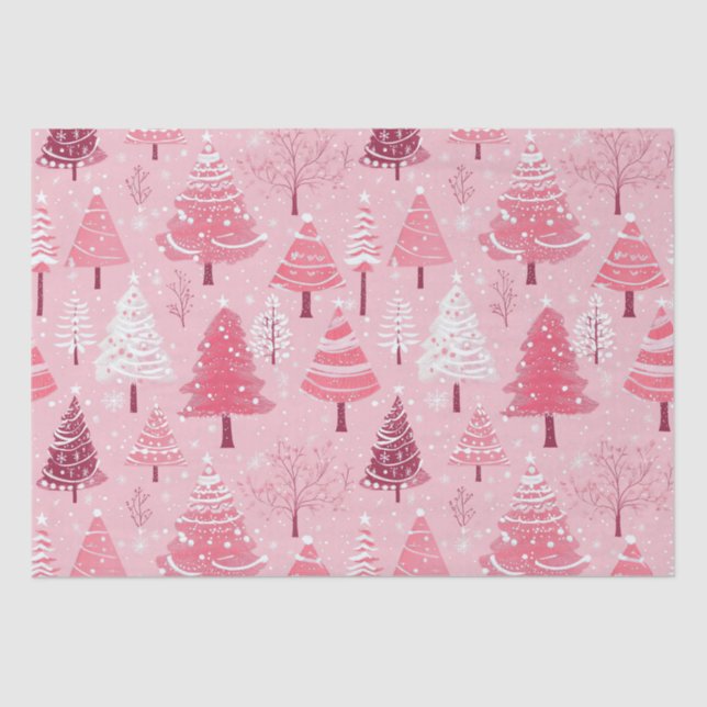 Niedlich Pink White Retro Weihnachtsbaumen Seidenpapier (Vorderseite)