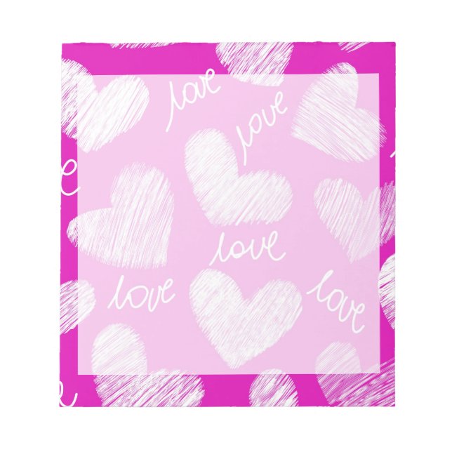 Niedlich Pink White Scribbled Hearts mit Liebe Scr Notizblock (Vorderseite)