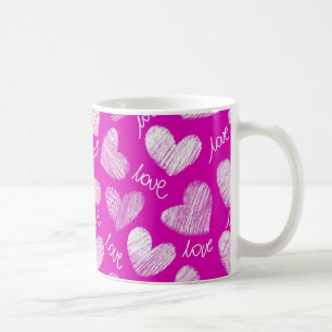 Niedlich Pink White Scribbled Hearts mit Liebe Scr Tasse