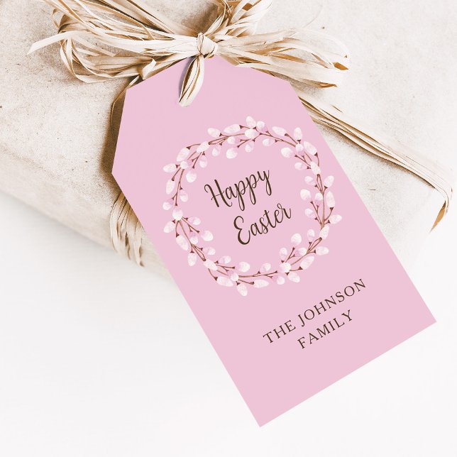 Niedlich Pink Willow Happy Oaster Geschenkanhänger (Cute Pink Willow Happy Easter Gift Tags)