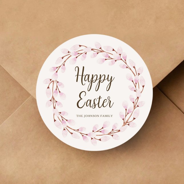 Niedlich Pink Willow Happy Oaster Runder Aufkleber (Cute Pink Willow Happy Easter Classic Round Sticker)