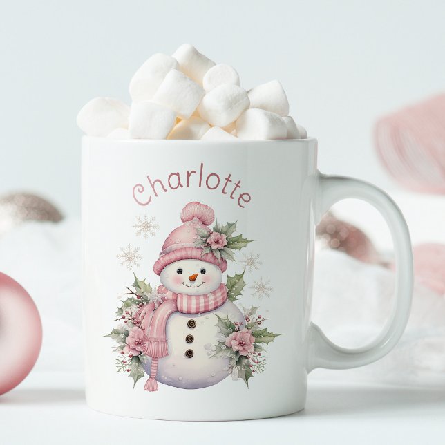 Niedlich Pink Winter Snowman Weihnachten Zweifarbige Tasse (Von Creator hochgeladen)