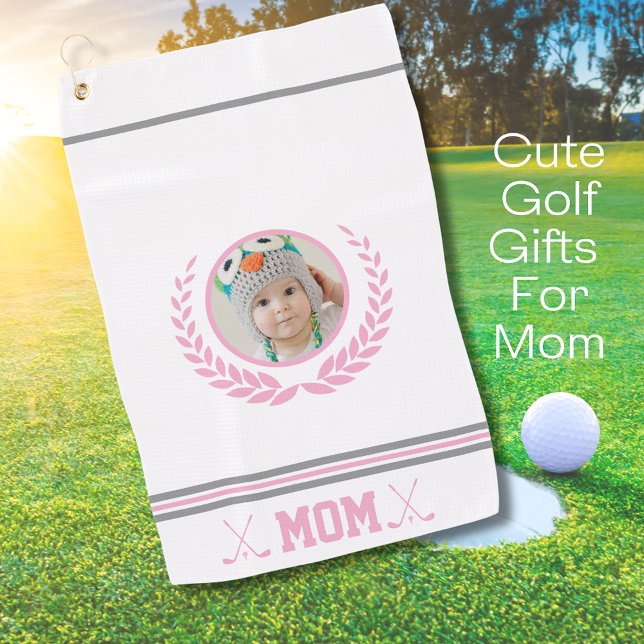 Niedlich Pink Wreath Foto Mama Golfhandtuch (Cute Pink Photo Mom Golf Towel
)