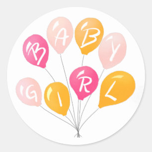 Niedlich Pink Yellow Balloons Baby Girl Babydusche Runder Aufkleber