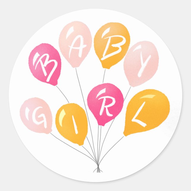 Niedlich Pink Yellow Balloons Baby Girl Babydusche Runder Aufkleber (Vorderseite)