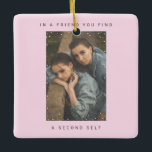 Niedlich Pink Zwei Foto Schneefall Best Friends Fo Keramikornament<br><div class="desc">Minimalistisches Niedliches Rosa Zwei-Foto-Schneefall Best Friends Foto Weihnachtsschmuck mit Ihren personalisierten Fotos (quadratisch, Landschaft oder Portrait, horizontal oder vertikal) in Schneeflocken Rahmen und mit weißem Lärm Vintag Overlay, und Ihre individuellen Ferien, Name und Text in stilvollen und modernen Sans Serif Keramik, der Schriftart Stil und Farben der Schriftart Ornament sind...</div>