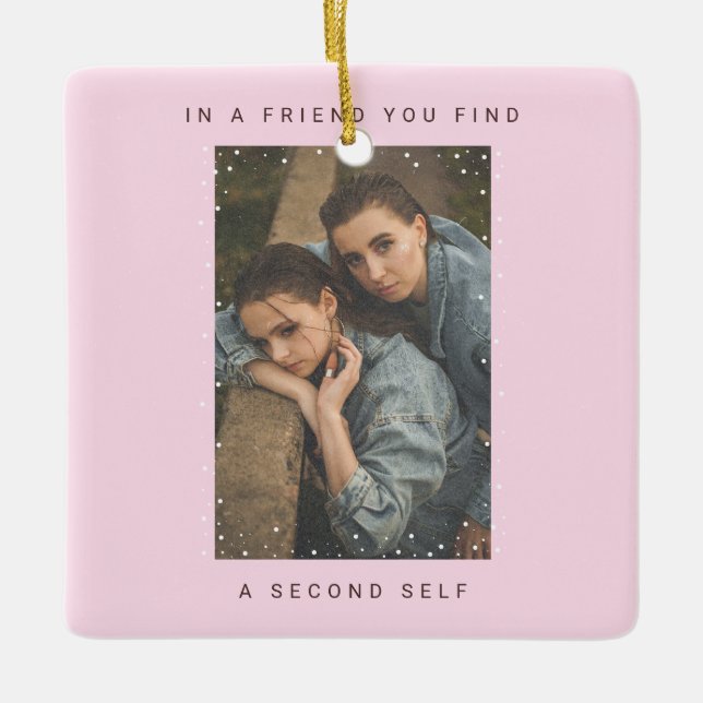 Niedlich Pink Zwei Foto Schneefall Best Friends Fo Keramikornament (Vorderseite)