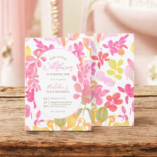 Niedlich-pinkgrün Aquarellfarbe Wildblume 1. Gebur Einladung