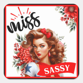 Niedlich Pinup_ Miss Sassy Quadratischer Aufkleber