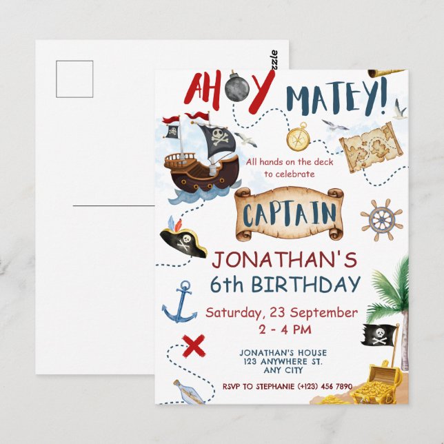 Niedlich Pirate Birthday Postkarte (Vorne/Hinten)