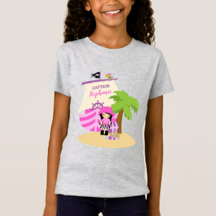 Niedlich Pirate Brünett Girl & A Big Ship Individ T-Shirt