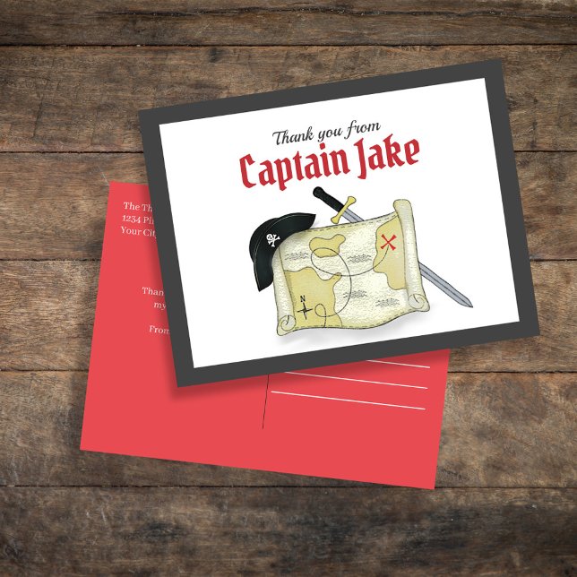 Niedlich Pirate Einfach Danke Custom Postkarte (Cute Pirate Thank You Card Template.)