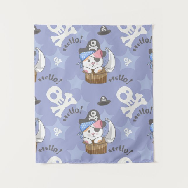 Niedlich Pirate Kitten Pattern Wandteppich (Vorderseite)