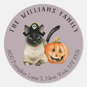 Niedlich Pirate Siamese Cat   Rücksendeadresse Runder Aufkleber