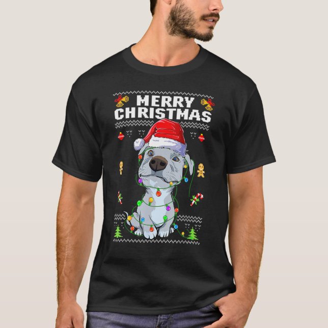 Niedlich Pit Bull Welpe Frohe Weihnachten Ugly Swe T-Shirt (Vorderseite)