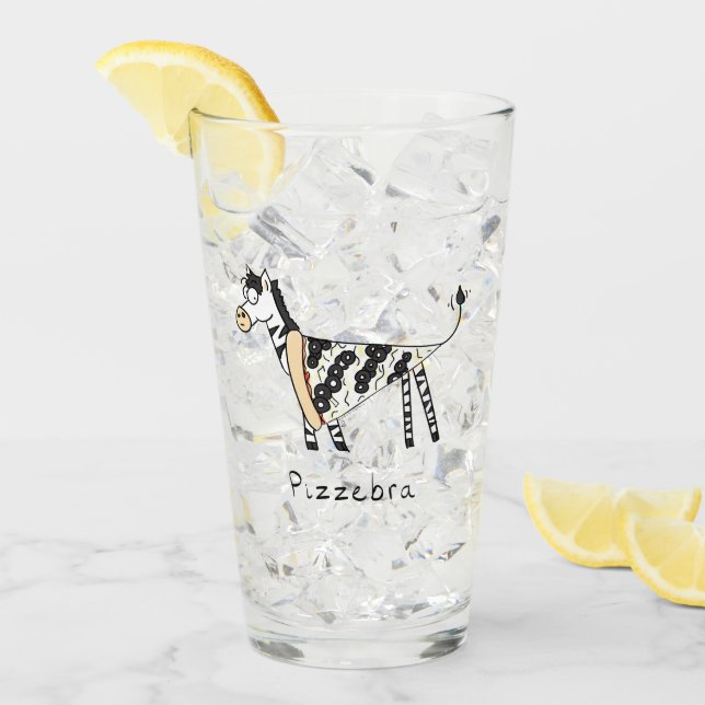 Niedlich Pizza Funny Zebra Kids Cartoon Glas (Vorderseite Ice)