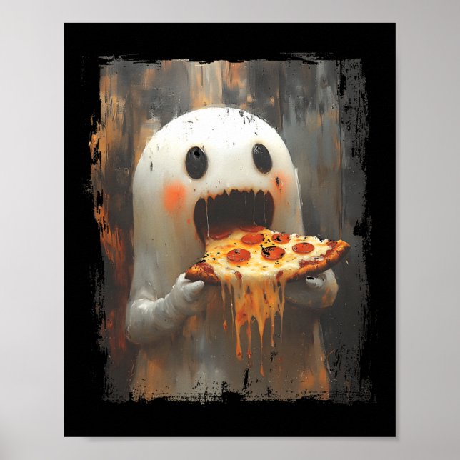 Niedlich Pizza Ghost Eating Pizza Funny Halloween  Poster (Vorne)