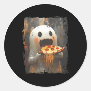 Niedlich Pizza Ghost Eating Pizza Funny Halloween Runder Aufkleber
