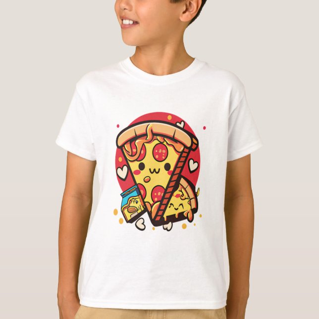 Niedlich Pizza Kawaii T-Shirt (Vorderseite)
