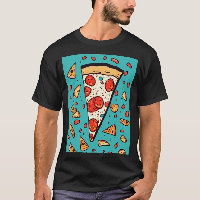 Niedlich Pizza Slice - Cartoon Style Illustration T-Shirt (Vorderseite)