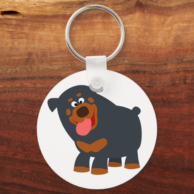 Niedlich Playful Cartoon Rottweiler Schlüsselanhän Schlüsselanhänger (Vorderseite)