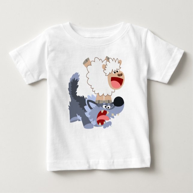 Niedlich Playful Cartoon Sheep und Wolf Baby T - S Baby T-shirt (Vorderseite)