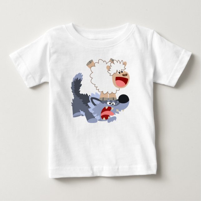 Niedlich Playful Cartoon Sheep und Wolf Baby T - S T-shirt (Vorderseite)