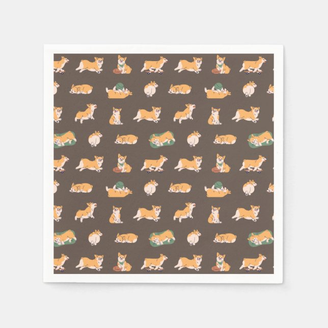 Niedlich Playful Corgi Serviette (Vorderseite)