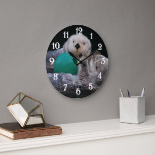 Niedlich Playful Sea Otters Große Wanduhr