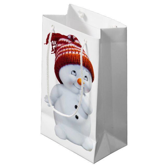 NIEDLICH PLAYFUL SNOWMAN KLEINE GESCHENKTÜTE (Vorderseite Schrägansicht)