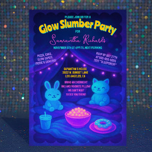 Niedlich Plush Glow Neon Slumber Geburtstagsparty Einladung
