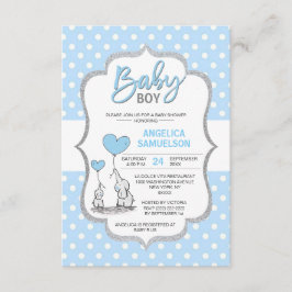 Niedlich Polka Dot Blue Gray Elephant Baby Shower  Einladung