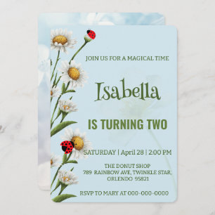 Niedlich Polka dot Ladybug Blue Daisy Kindergeburt Einladung