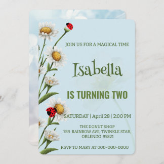 Niedlich Polka dot Ladybug Blue Daisy Kindergeburt Einladung