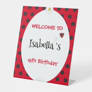 Niedlich Polka dot Ladybug Daisy Blume Geburtstags Sockelschild