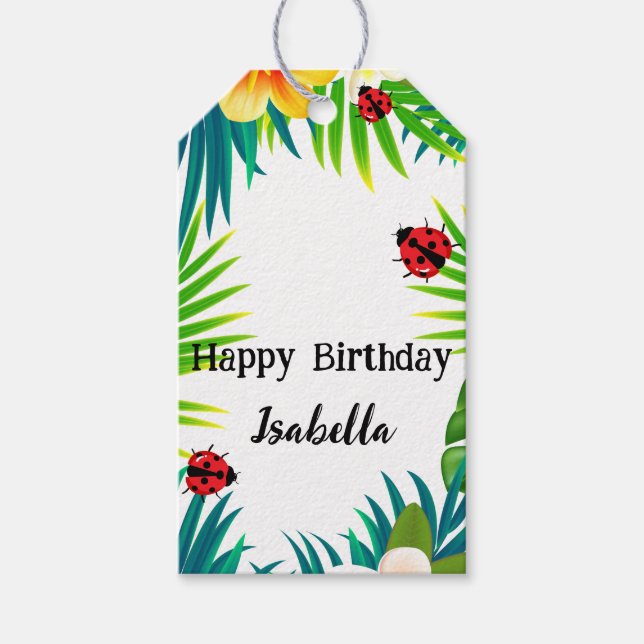 Niedlich Polka dot Ladybug Sommerpalme Blume Gebur Geschenkanhänger (Vorderseite)