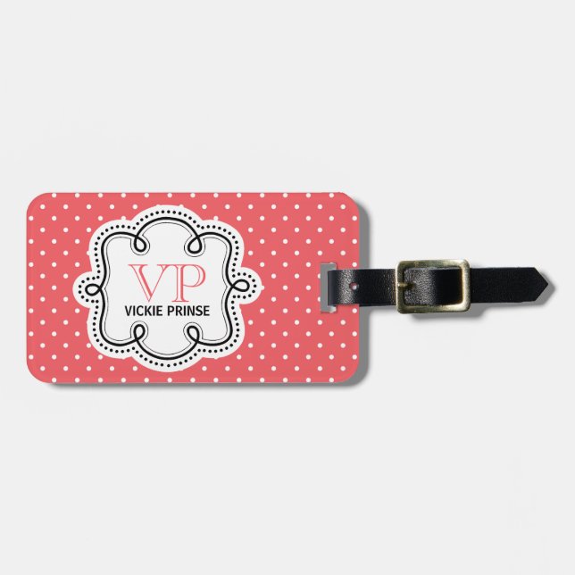 Niedlich Polka Dot Pattern Personalisiert Girly Gepäckanhänger (Vorderseite horizontal)