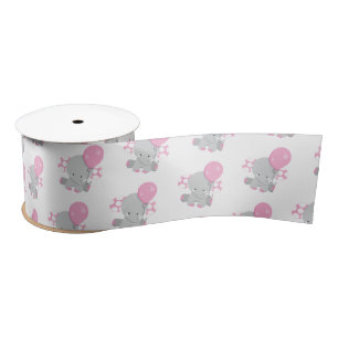 Niedlich Polka Dot Pink Elephant Girl Baby Satinband