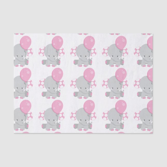 Niedlich Polka Dot Pink Elephant Girl Baby Seidenpapier (Vorderseite)