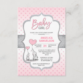Niedlich Polka Dot Pink Gray Elephant Baby Shower  Einladung