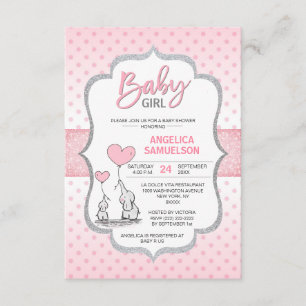 Niedlich Polka Dot Pink Gray Elephant Baby Shower  Einladung