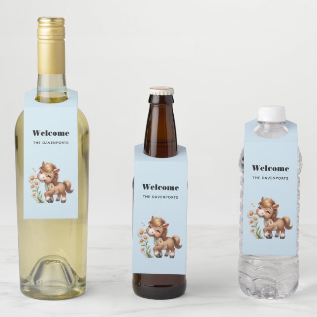 Niedlich Pony Eating Daisies Flaschenanhänger (Beispiel)