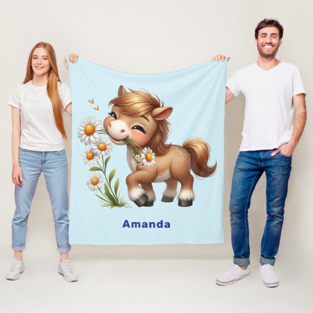 Niedlich Pony Eating Daisies Fleecedecke (Beispiel)