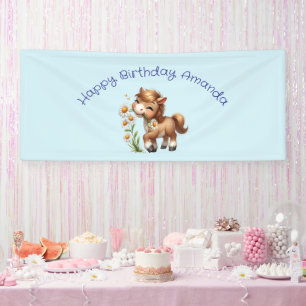 Niedlich Pony Eating Daisies Geburtstag Banner