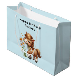 Niedlich Pony Eating Daisies Geburtstag Große Geschenktüte